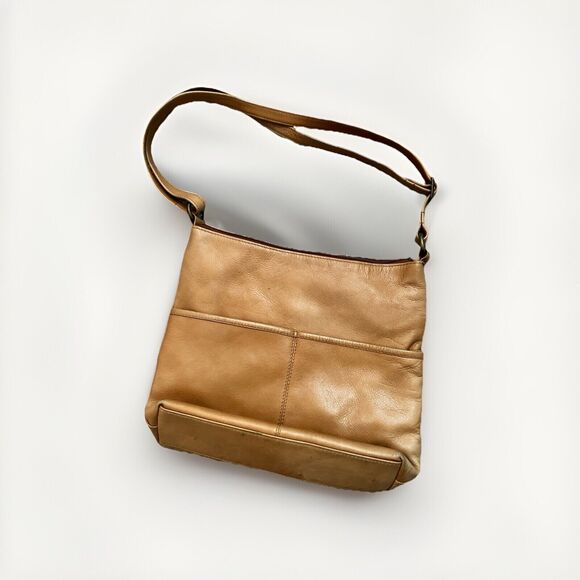 Le Donne‎ Leather Carefree Top Zip Camel Brown Colombian Leather Crossbody Bag - Picture 1 of 10